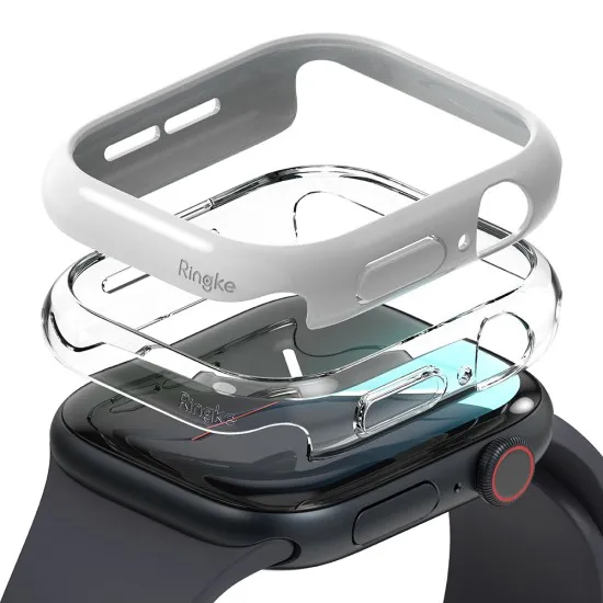 Husa pentru Apple Watch 10 46mm + Folie (set 2) - Ringke Slim - Clear / Light Gray Husa pentru Apple Watch 10 46mm + Folie (set 2) - Ringke Slim - Clear / Light Gray