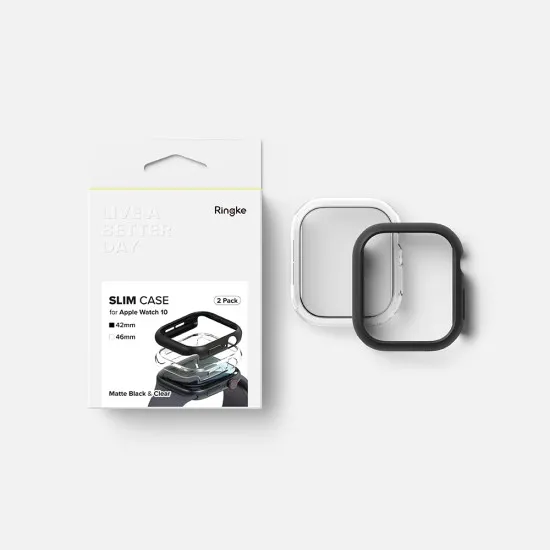 Husa pentru Apple Watch 10 46mm + Folie (set 2) - Ringke Slim - Clear / Light Gray Husa pentru Apple Watch 10 46mm + Folie (set 2) - Ringke Slim - Clear / Light Gray