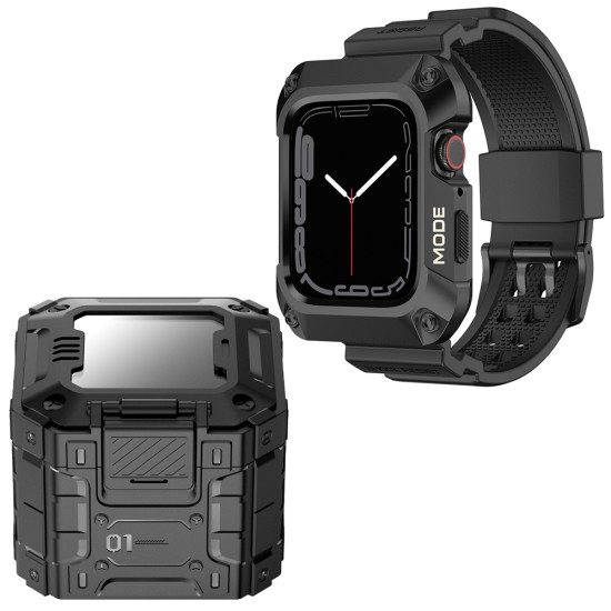 Husa pentru Apple Watch 4 / 5 / 6 / SE / SE 2 (44mm) + Curea - Lito Metal RuggedArmor (LS002) - Black