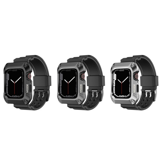 Husa pentru Apple Watch 4 / 5 / 6 / SE / SE 2 (44mm) + Curea - Lito Metal RuggedArmor (LS002) - Silver