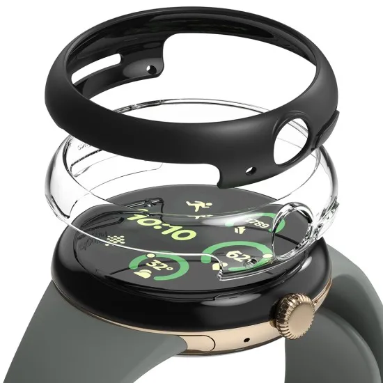 Husa pentru Google Pixel Watch 3 45mm + Folie (set 2) - Ringke Slim - Clear / Matte Black Husa pentru Google Pixel Watch 3 45mm + Folie (set 2) - Ringke Slim - Clear / Matte Black