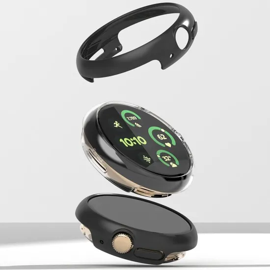 Husa pentru Google Pixel Watch 3 45mm + Folie (set 2) - Ringke Slim - Clear / Matte Black Husa pentru Google Pixel Watch 3 45mm + Folie (set 2) - Ringke Slim - Clear / Matte Black