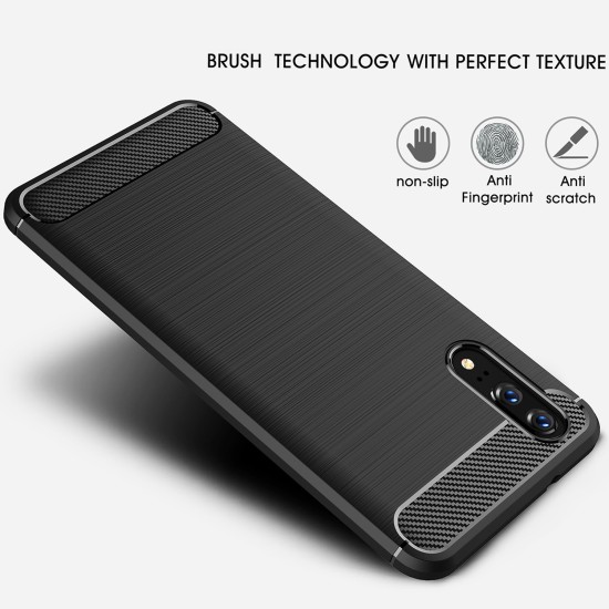 Husa pentru Huawei P20 - Techsuit Carbon Silicone - Black