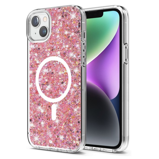 Husa pentru iiPhone 14 Plus / 15 Plus - Techsuit Sparkly Glitter MagSafe - Pink