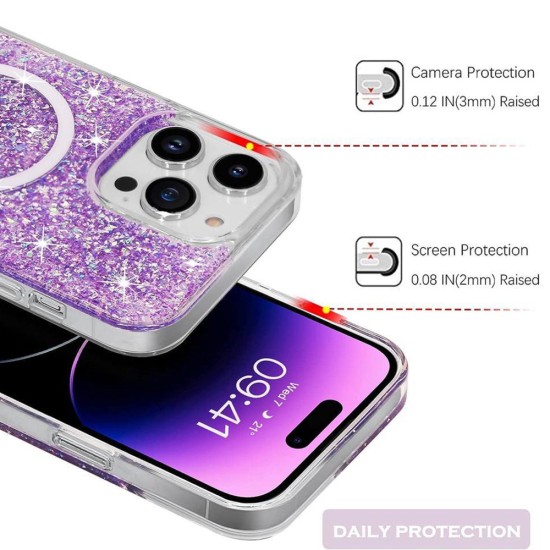 Husa pentru iiPhone 14 Plus / 15 Plus - Techsuit Sparkly Glitter MagSafe - Pink