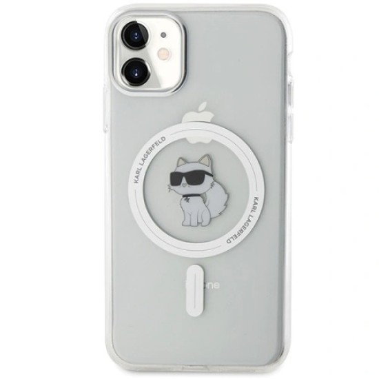 Husa pentru iPhone 11 - Karl Lagerfeld IML MagSafe (KLHMN61HLSCHH) - White Metal Choupette`s Head