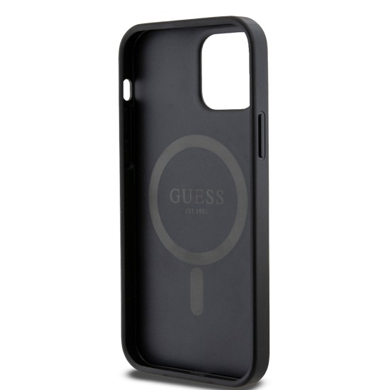 Husa pentru iPhone 12 / iPhone 12 Pro - Guess 4G Ring Classic Logo MagSafe (GUHMP12MG4GFRK) - Black