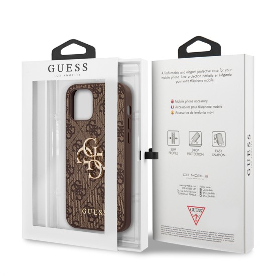 Husa pentru iPhone 12 / iPhone 12 Pro - Guess Hardcase 4G Big Metal Logo (GUHCP12M4GMGBR) - Brown