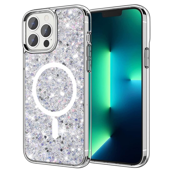 Husa pentru iPhone 13 Pro Max - Techsuit Sparkly Glitter MagSafe - White