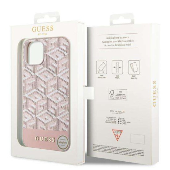 Husa pentru iPhone 14 - Guess GCube Stripes MagSafe (GUHMP14SHGCFSEP) - Pink