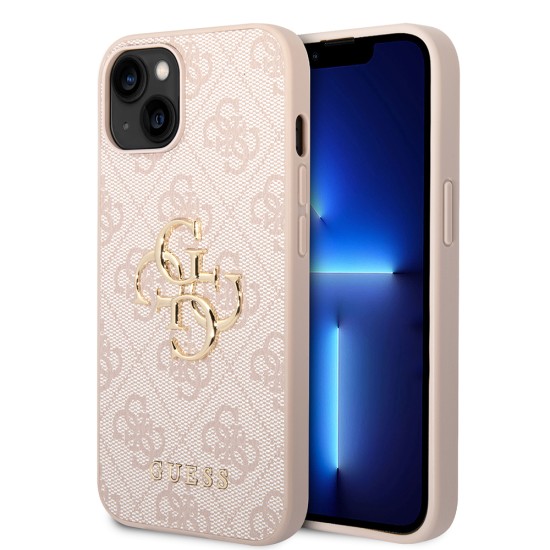 Husa pentru iPhone 14 - Guess Leather 4G Metal Logo (GUHCP14S4GMGPI) - Pink