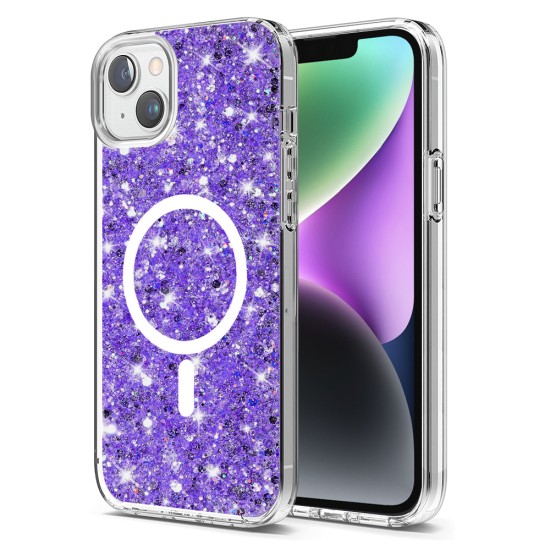 Husa pentru iPhone 14 Plus / 15 Plus - Techsuit Sparkly Glitter MagSafe - Purple