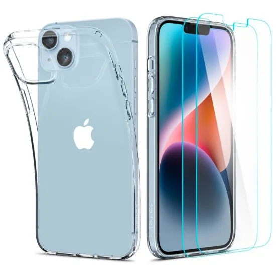 Husa pentru iPhone 14 Plus + 2x Folie - Spigen Crystal Pack 360 - Crystal Clear