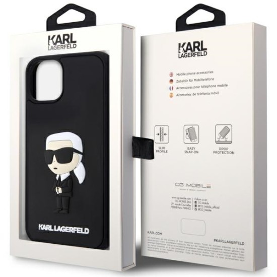 Husa pentru iPhone 14 Plus / iPhone 15 Plus - Karl Lagerfeld 3D Design (KLHCP14M3DRKINK) - Rubber Ikonik