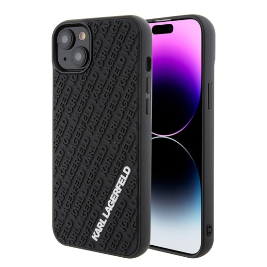 Husa pentru iPhone 14 Plus / iPhone 15 Plus - Karl Lagerfeld 3D Design (KLHCP15M3DMKRLK) - Rubber Multi Logo