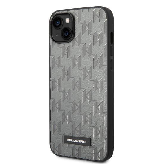 Husa pentru iPhone 14 Plus /  iPhone 15 Plus - Karl Lagerfeld Saffiano (KLHCP14MSAKLHPG) - Grey Mono Metal Logo