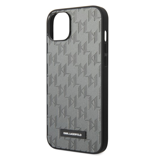 Husa pentru iPhone 14 Plus /  iPhone 15 Plus - Karl Lagerfeld Saffiano (KLHCP14MSAKLHPG) - Grey Mono Metal Logo