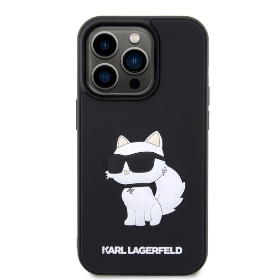 Husa pentru iPhone 14 Pro - Karl Lagerfeld 3D Design (KLHCP14L3DRKHNK) - Rubber Choupette