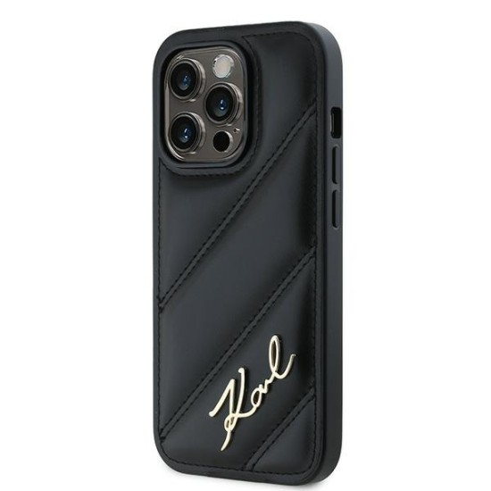 Husa pentru iPhone 14 Pro - Karl Lagerfeld Diagonal Quilted Script (KLHCP14LPQDSMGK) - Black