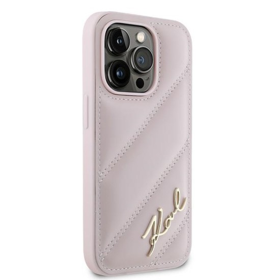 Husa pentru iPhone 14 Pro - Karl Lagerfeld Diagonal Quilted Script (KLHCP14LPQDSMGP) - Pink