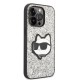 Husa pentru iPhone 14 Pro - Karl Lagerfeld Hardcase Glitter (KLHCP14LG2CPS) - Silver Choupette Patch