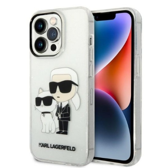 Husa pentru iPhone 14 Pro - Karl Lagerfeld Hardcase Glitter (KLHCP14LHNKCTGT) - Transparent Karl&Choupette