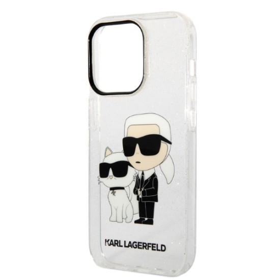 Husa pentru iPhone 14 Pro - Karl Lagerfeld Hardcase Glitter (KLHCP14LHNKCTGT) - Transparent Karl&Choupette