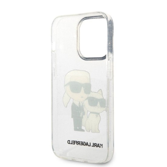 Husa pentru iPhone 14 Pro - Karl Lagerfeld Hardcase Glitter (KLHCP14LHNKCTGT) - Transparent Karl&Choupette