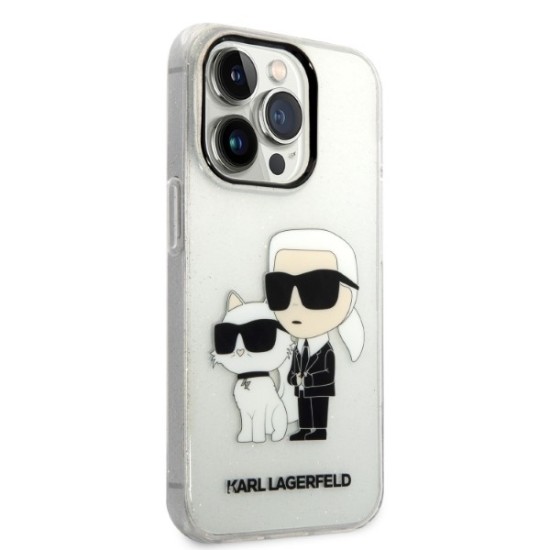 Husa pentru iPhone 14 Pro - Karl Lagerfeld Hardcase Glitter (KLHCP14LHNKCTGT) - Transparent Karl&Choupette