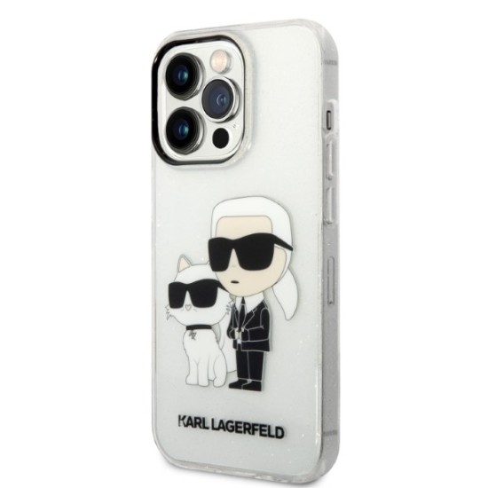 Husa pentru iPhone 14 Pro - Karl Lagerfeld Hardcase Glitter (KLHCP14LHNKCTGT) - Transparent Karl&Choupette