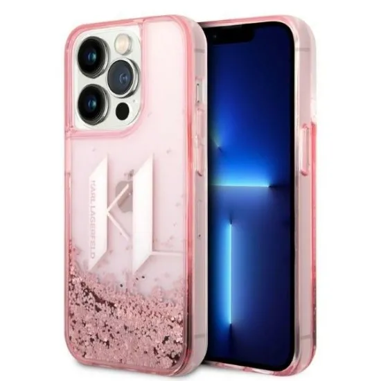 Husa pentru iPhone 14 Pro - Karl Lagerfeld Hardcase Glitter (KLHCP14LLBKLCP) - Pink Liquid Big KL Husa pentru iPhone 14 Pro - Karl Lagerfeld Hardcase Glitter (KLHCP14LLBKLCP) - Pink Liquid Big KL