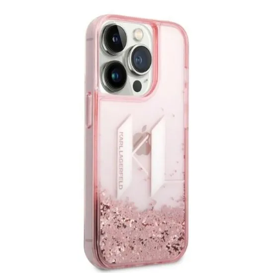 Husa pentru iPhone 14 Pro - Karl Lagerfeld Hardcase Glitter (KLHCP14LLBKLCP) - Pink Liquid Big KL Husa pentru iPhone 14 Pro - Karl Lagerfeld Hardcase Glitter (KLHCP14LLBKLCP) - Pink Liquid Big KL
