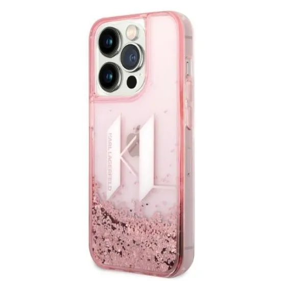 Husa pentru iPhone 14 Pro - Karl Lagerfeld Hardcase Glitter (KLHCP14LLBKLCP) - Pink Liquid Big KL Husa pentru iPhone 14 Pro - Karl Lagerfeld Hardcase Glitter (KLHCP14LLBKLCP) - Pink Liquid Big KL