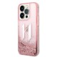 Husa pentru iPhone 14 Pro - Karl Lagerfeld Hardcase Glitter (KLHCP14LLBKLCP) - Pink Liquid Big KL