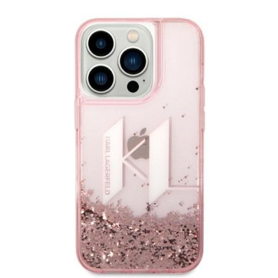 Husa pentru iPhone 14 Pro - Karl Lagerfeld Hardcase Glitter (KLHCP14LLBKLCP) - Pink Liquid Big KL