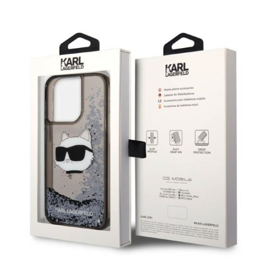 Husa pentru iPhone 14 Pro - Karl Lagerfeld Hardcase Glitter (KLHCP14LLNCHCK) - Choupette Head