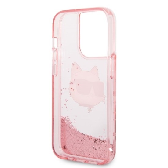 Husa pentru iPhone 14 Pro - Karl Lagerfeld Hardcase Glitter (KLHCP14LLNCHCP) - Pink Choupette Head