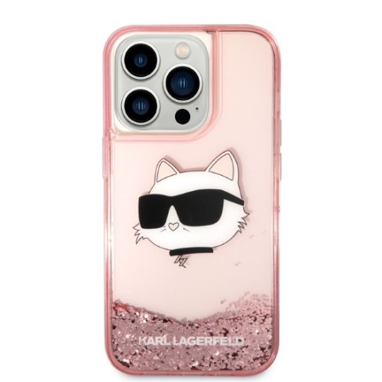 Husa pentru iPhone 14 Pro - Karl Lagerfeld Hardcase Glitter (KLHCP14LLNCHCP) - Pink Choupette Head