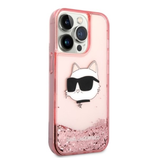 Husa pentru iPhone 14 Pro - Karl Lagerfeld Hardcase Glitter (KLHCP14LLNCHCP) - Pink Choupette Head