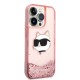 Husa pentru iPhone 14 Pro - Karl Lagerfeld Hardcase Glitter (KLHCP14LLNCHCP) - Pink Choupette Head