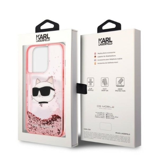 Husa pentru iPhone 14 Pro - Karl Lagerfeld Hardcase Glitter (KLHCP14LLNCHCP) - Pink Choupette Head