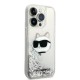 Husa pentru iPhone 14 Pro - Karl Lagerfeld Hardcase Glitter (KLHCP14LLNCHCS) - Silver Choupette Head