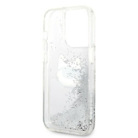 Husa pentru iPhone 14 Pro - Karl Lagerfeld Hardcase Glitter (KLHCP14LLNCHCS) - Silver Choupette Head