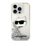 Husa pentru iPhone 14 Pro - Karl Lagerfeld Hardcase Glitter (KLHCP14LLNCHCS) - Silver Choupette Head