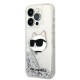 Husa pentru iPhone 14 Pro - Karl Lagerfeld Hardcase Glitter (KLHCP14LLNCHCS) - Silver Choupette Head