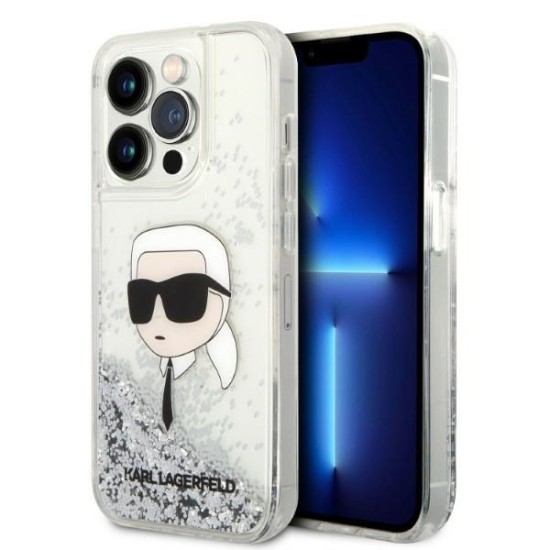 Husa pentru iPhone 14 Pro - Karl Lagerfeld Hardcase Glitter (KLHCP14LLNKHCH) - Silver Karl Head