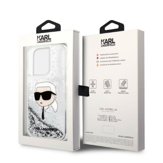 Husa pentru iPhone 14 Pro - Karl Lagerfeld Hardcase Glitter (KLHCP14LLNKHCH) - Silver Karl Head