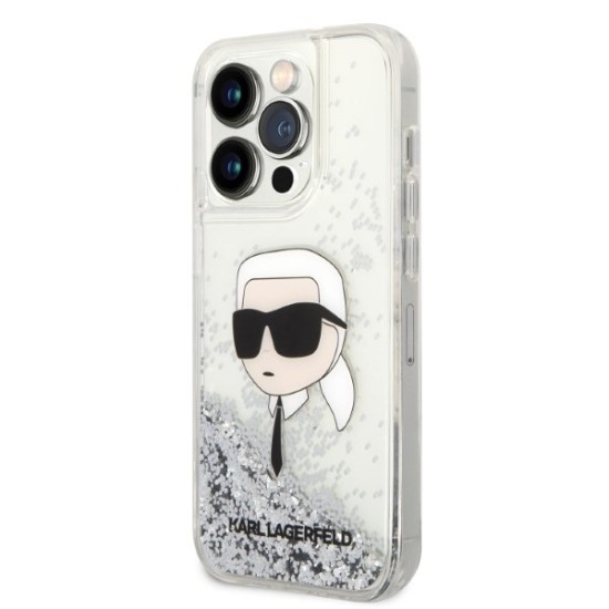 Husa pentru iPhone 14 Pro - Karl Lagerfeld Hardcase Glitter (KLHCP14LLNKHCH) - Silver Karl Head