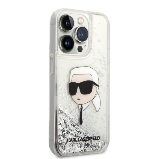 Husa pentru iPhone 14 Pro - Karl Lagerfeld Hardcase Glitter (KLHCP14LLNKHCH) - Silver Karl Head