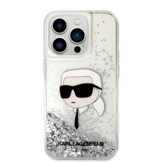 Husa pentru iPhone 14 Pro - Karl Lagerfeld Hardcase Glitter (KLHCP14LLNKHCH) - Silver Karl Head